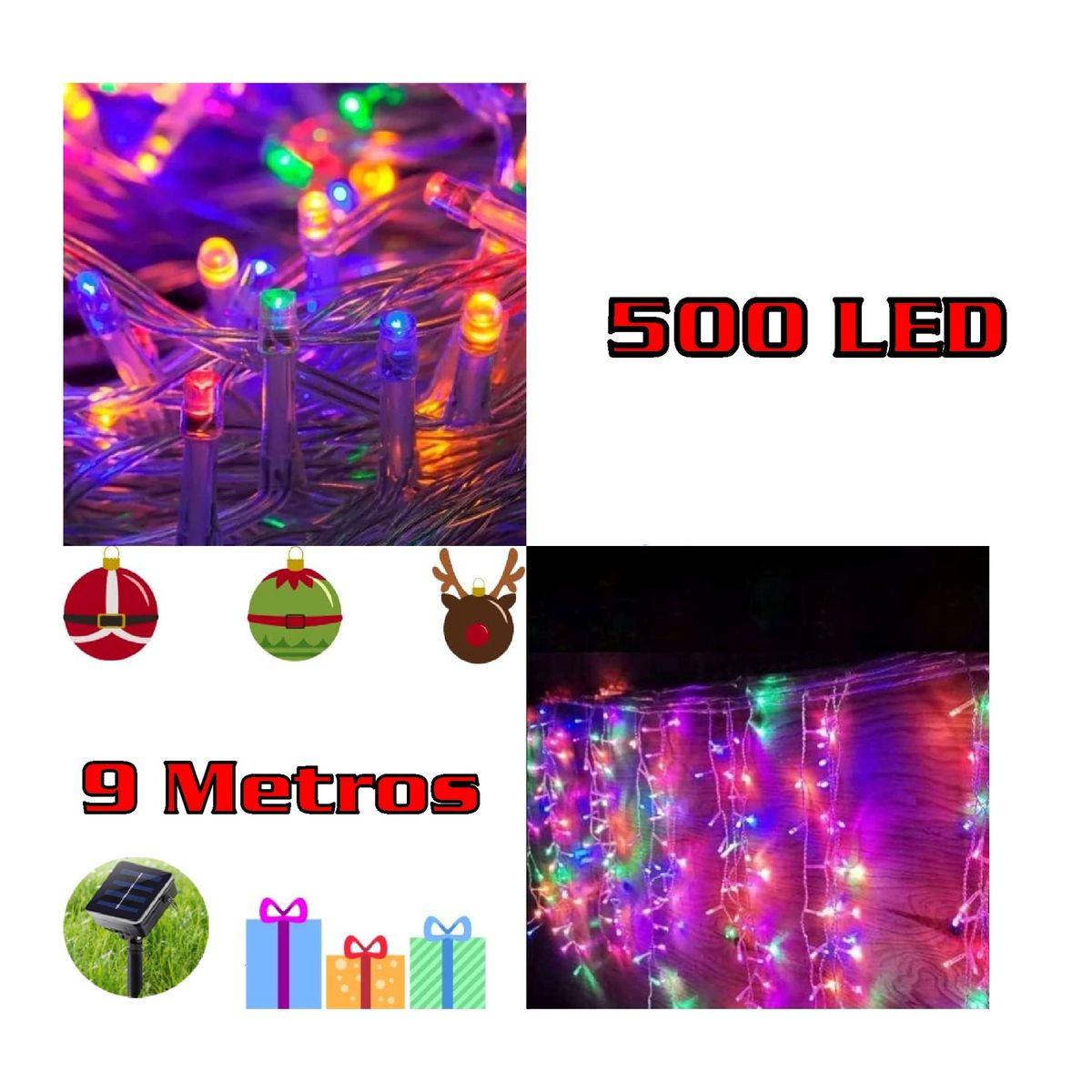GENERICO - Luces Cascada Navideñas Solar 500 Led 9 Mts Guirnalda Solar Calido