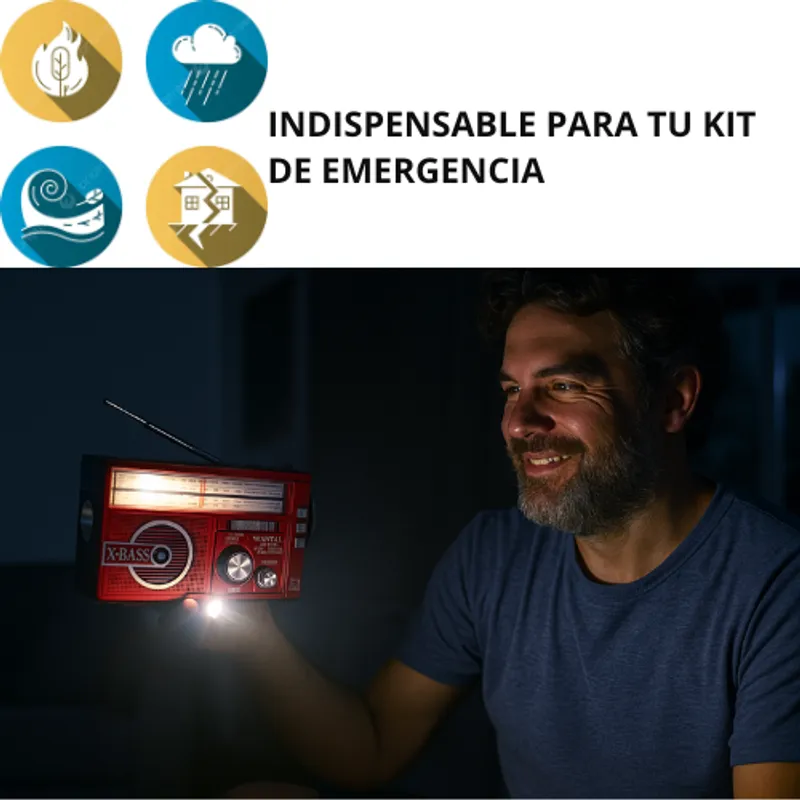 MOVI - Radio AM-FM con Linterna Panel Solar y Recargable