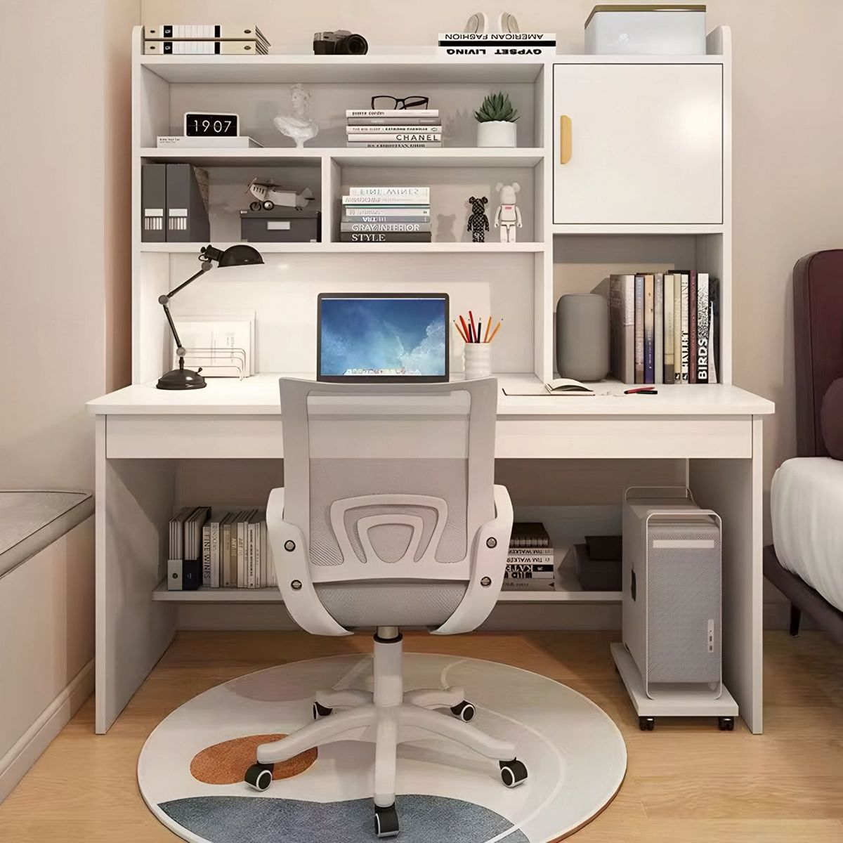 ACTUAL - Escritorio 120x45x156 con Estantería Superior y Amplio Almacenamiento