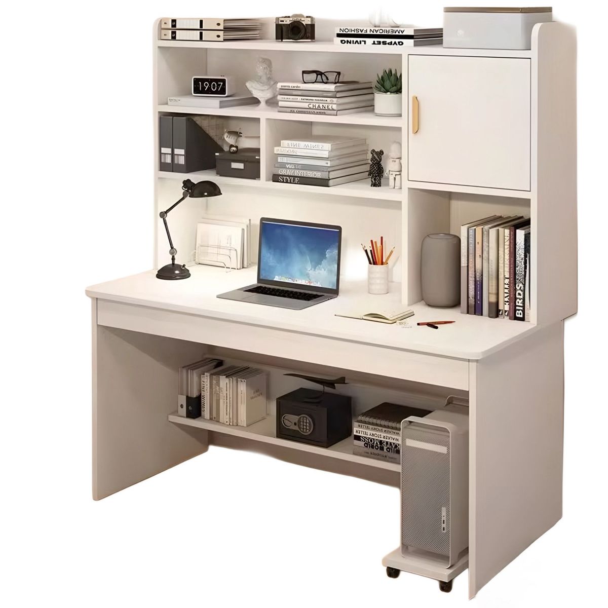 ACTUAL - Escritorio 120x45x156 con Estantería Superior y Amplio Almacenamiento