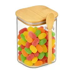 GENERICO - Frasco De Vidrio Con Tapa Y Cucharita De Bambú 550ml