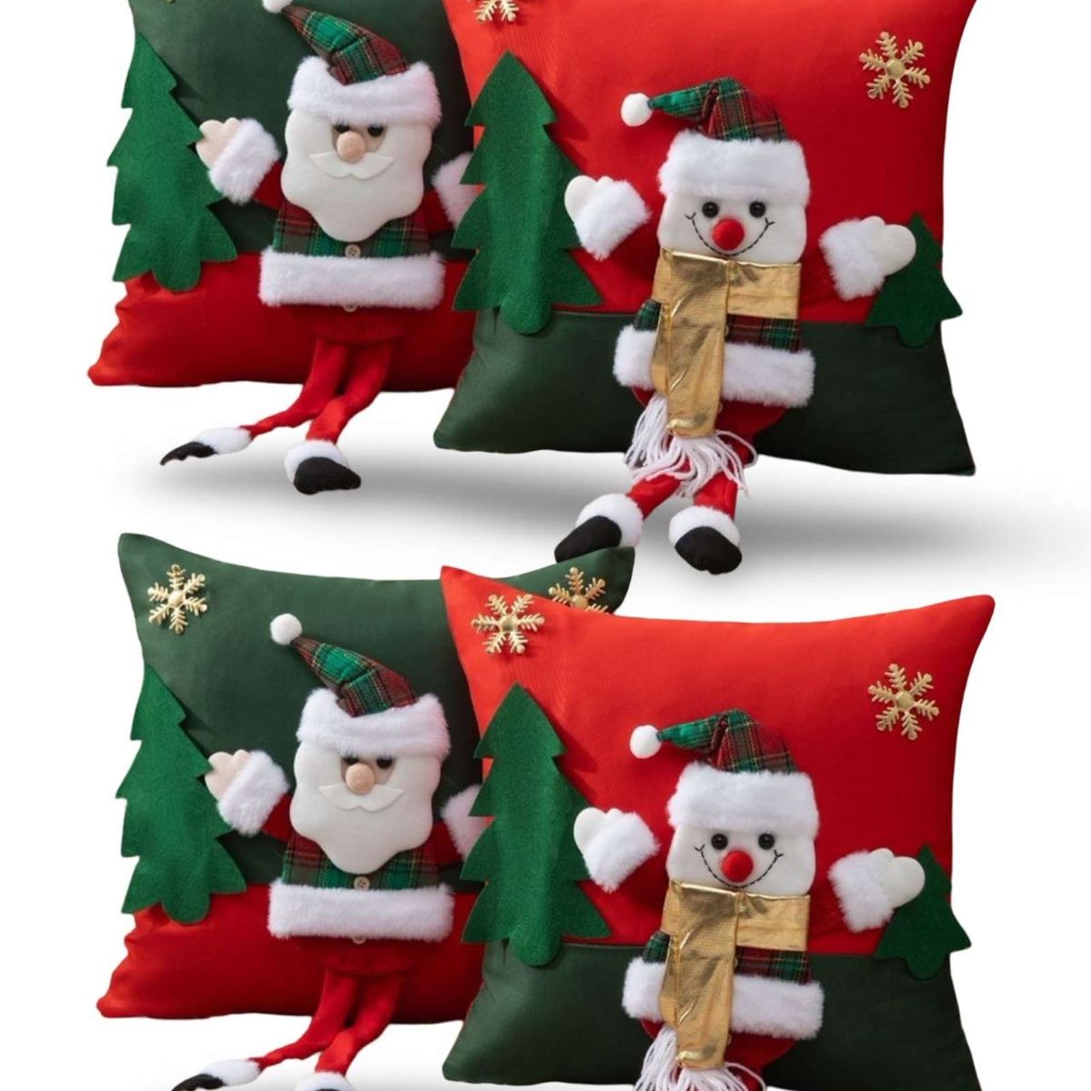 GENERICO - SET DE 4 FUNDAS DE COJIN PARA NAVIDAD 3D   B11