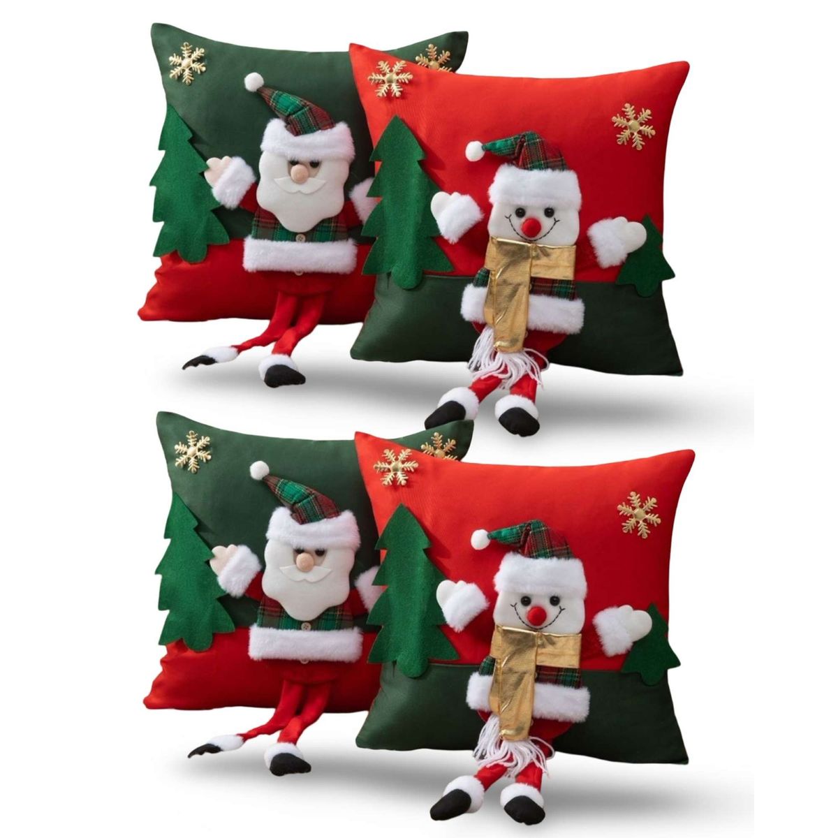 GENERICO - SET DE 4 FUNDAS DE COJIN PARA NAVIDAD 3D   B11