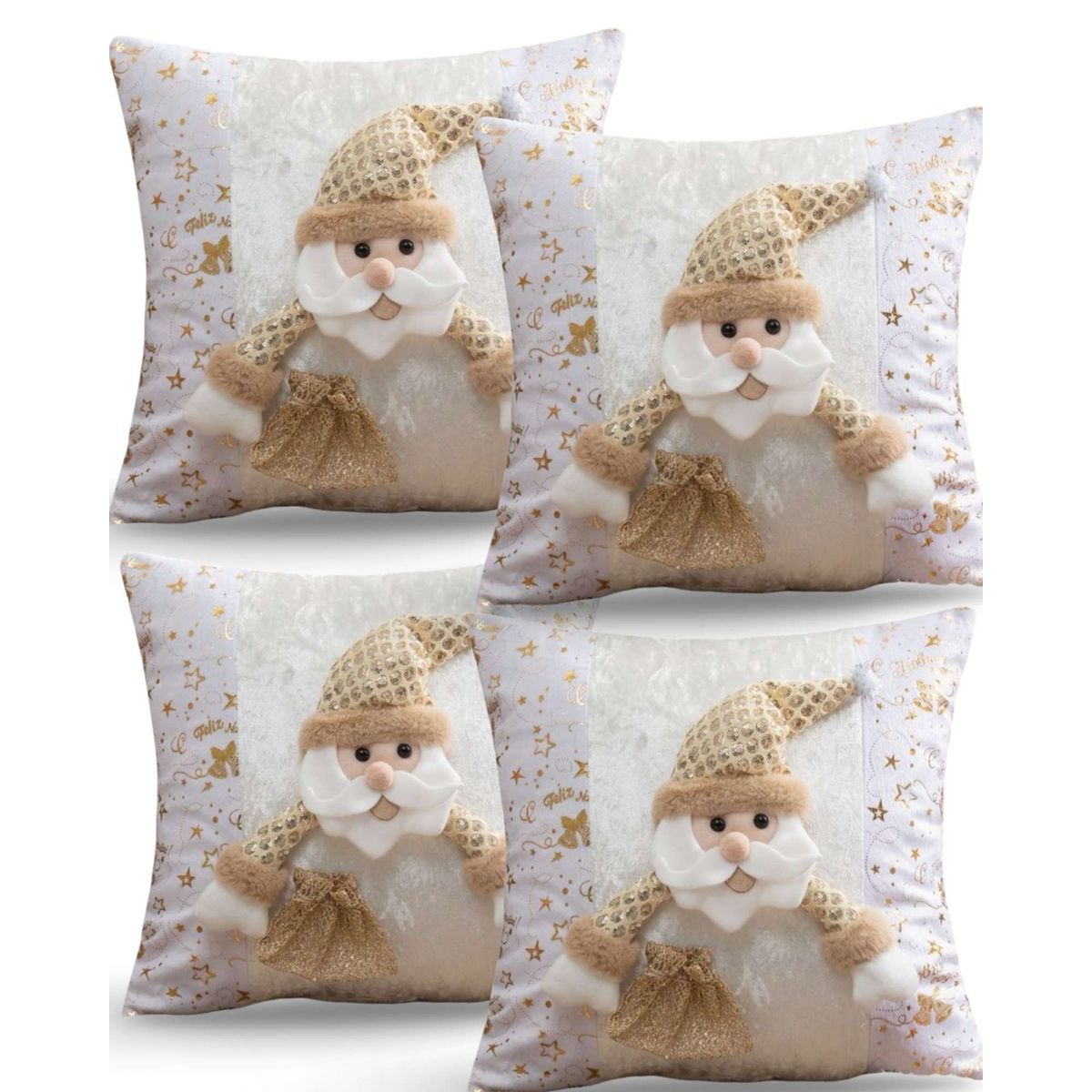 GENERICO - SET DE 4 FUNDAS DE COJIN PARA NAVIDAD 3D   B16