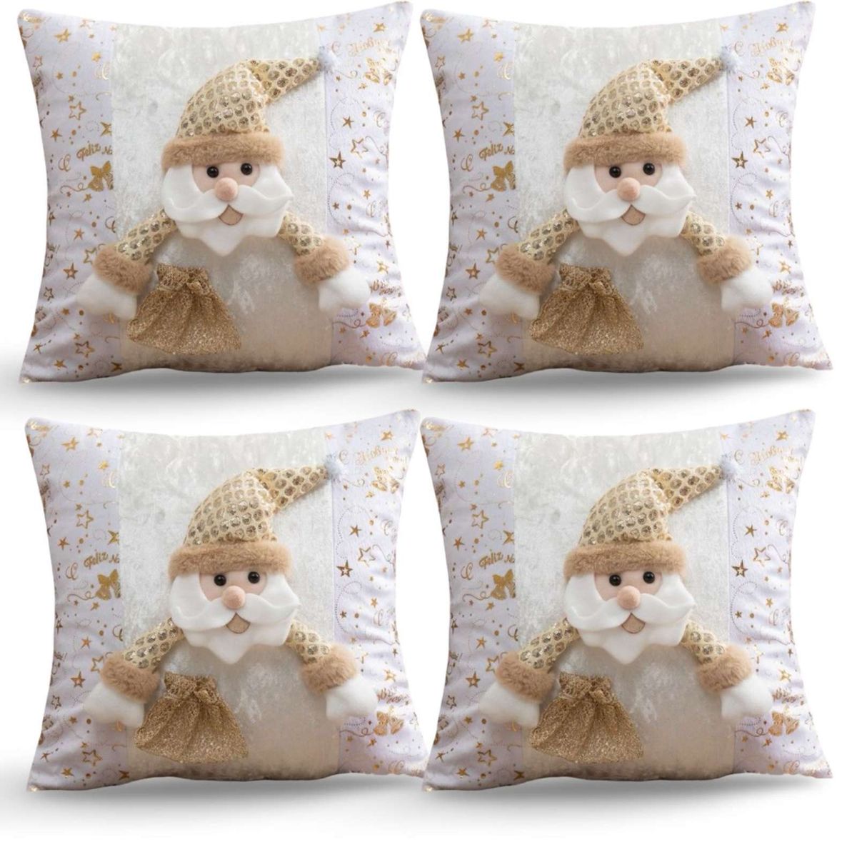 GENERICO - SET DE 4 FUNDAS DE COJIN PARA NAVIDAD 3D   B16