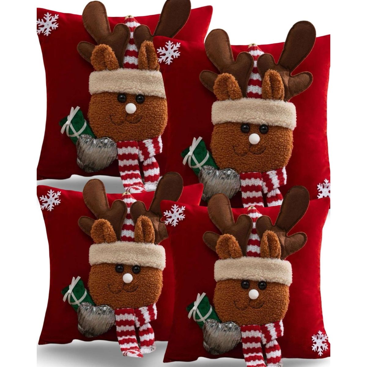 GENERICO - PACK DE 4 FUNDAS DE COJIN PARA NAVIDAD 3D   B1…