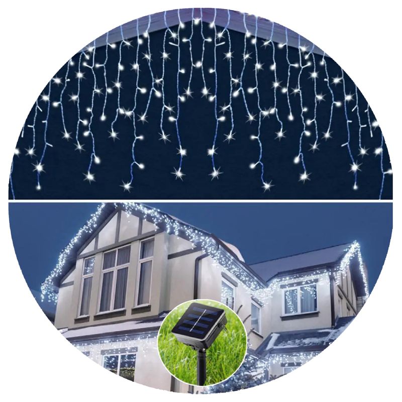 GENERICO - Luces Cascada Navideñas Solar 327 Led 7 Mts Guirnalda Solar Blanco