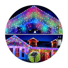 GENERICO - Luces Cascada Navideñas Solar 100 Led 3 Mts Guirnalda Solar Multicolor