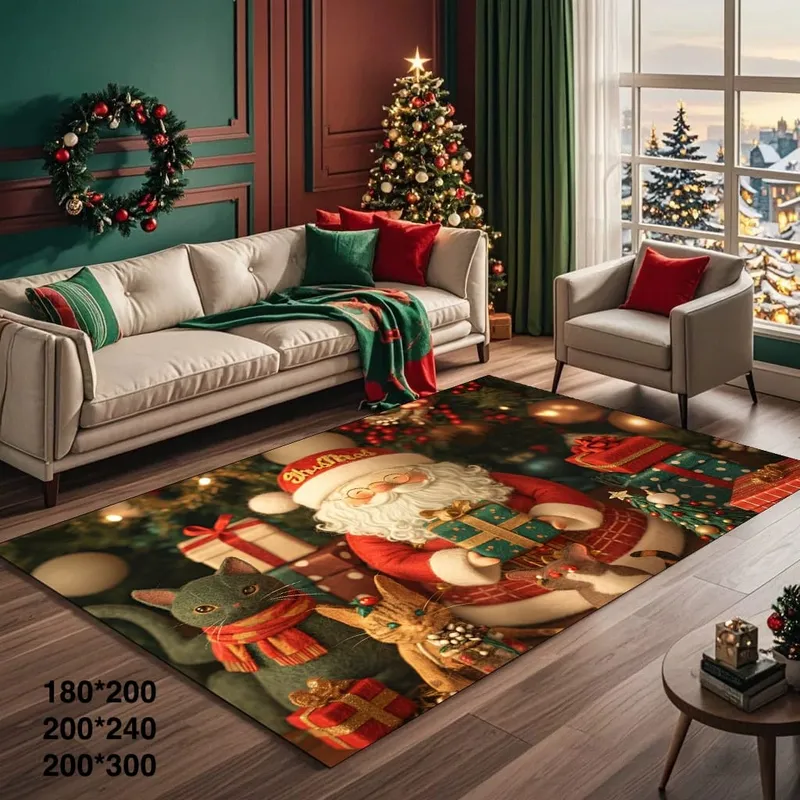 GENERICO - Alfombras de Navidad Para Living 180x200cm Viejo Pascuero con Gatitos