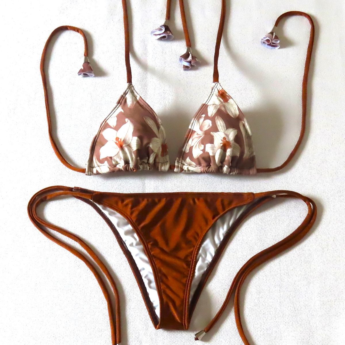 CREA PRINT - Traje de Baño Bikini  mod. CHOCOLATE Top Triángulo y Bottoms con tiras