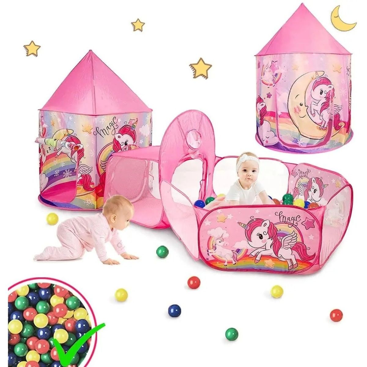 GENERICO - Carpa Castillo Unicornio 3 En 1 Rosada Niña