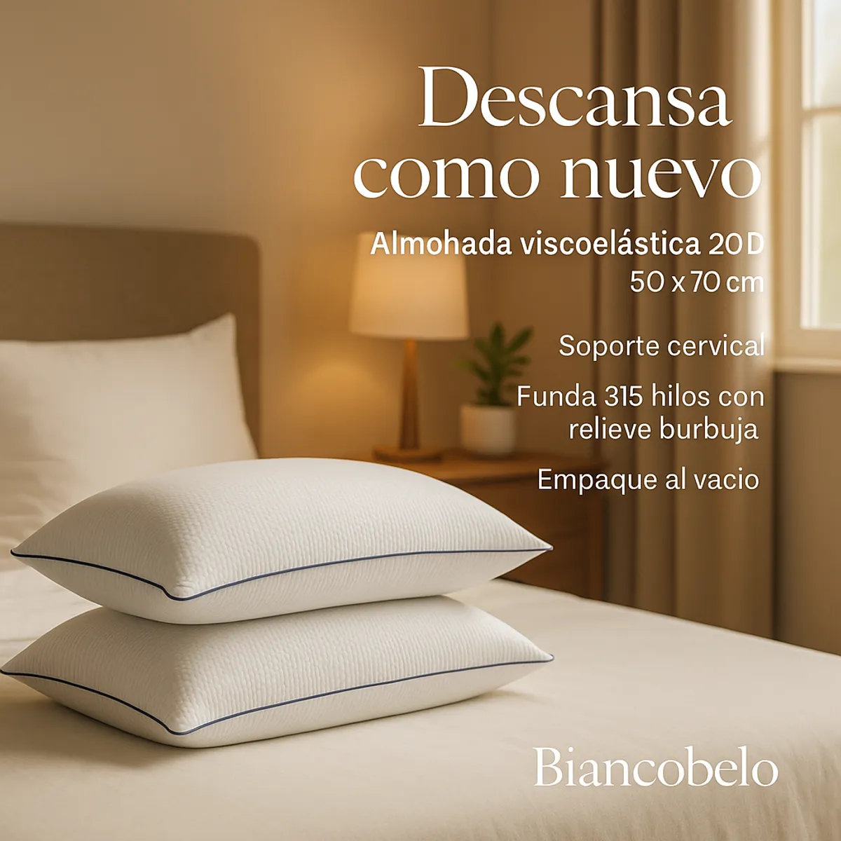 BIANCOBELO - Set 4 Almohadas Cervical Viscoelástica 50x70 PREMIUM