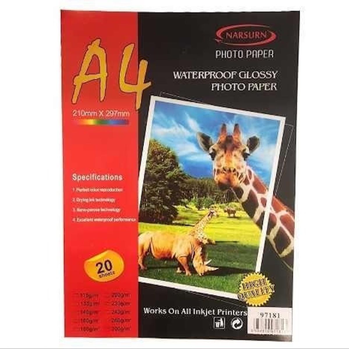 GENERICO - Papel Fotográfico Glossy 230grs A4x20 Hojas Alto Brillo