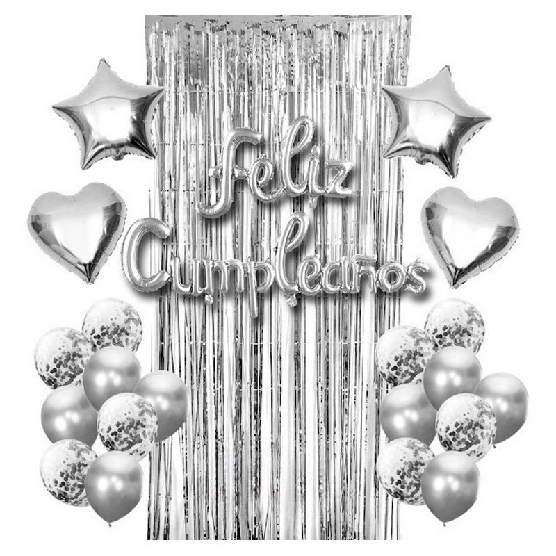 GENERICO - Set De Globos Cortina Para Fiestas Cumpleaños Plata