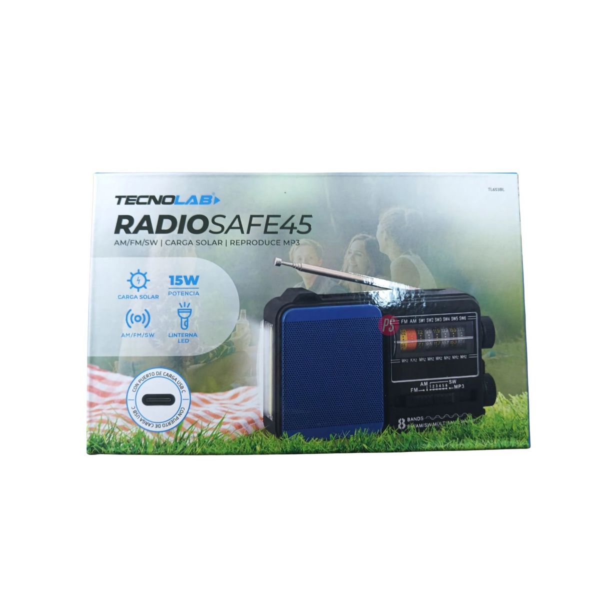 TECNOLAB - Radio Portátil Solar AMFMSW LED 5W Azul - PS