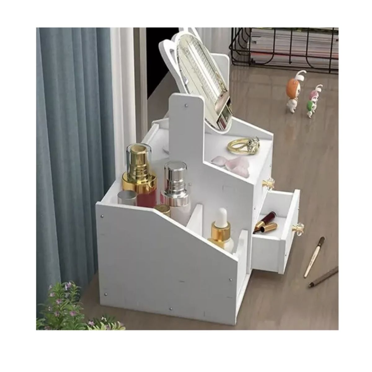 GENERICO - Organizador De Maquillaje Con Espejo Orejitas Y Cajones Tipo Tocador