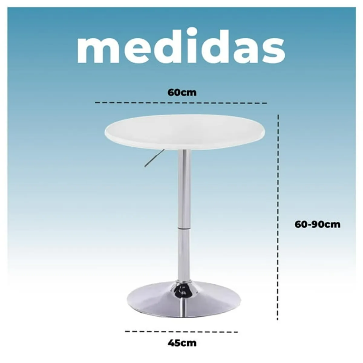 GENERICO - Mesa Alta Regulable 70 A 90cm Diametro 60cm Capacidad 40 Kg Blanca