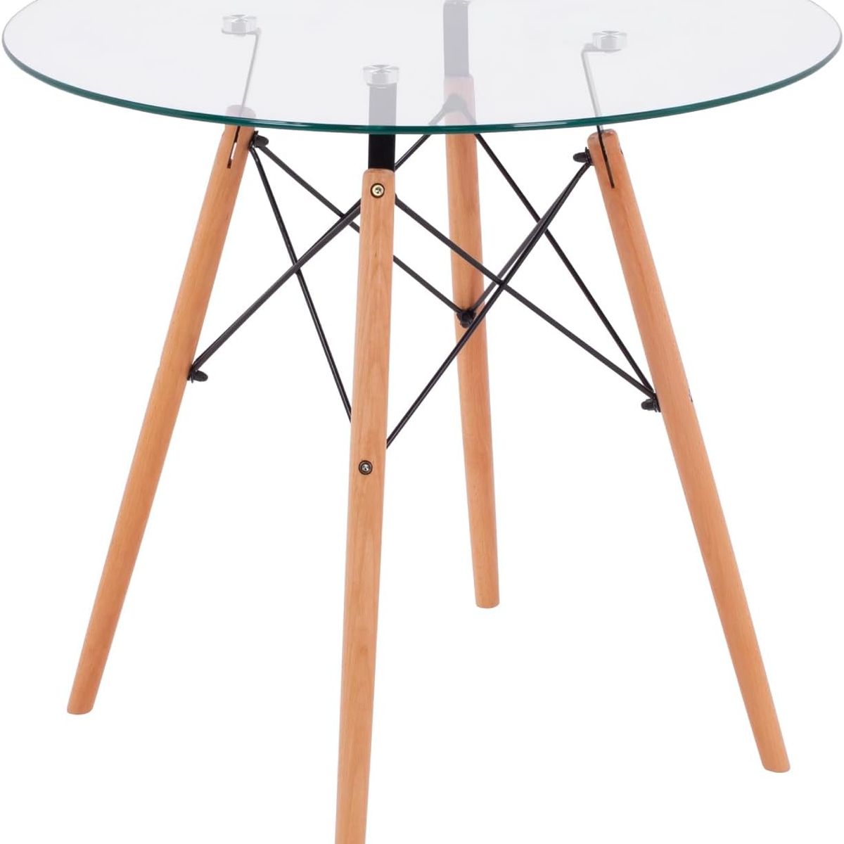 GENERICO - Mesa Redonda De Vidrio 70cm Con Patas De Madera De 75cm