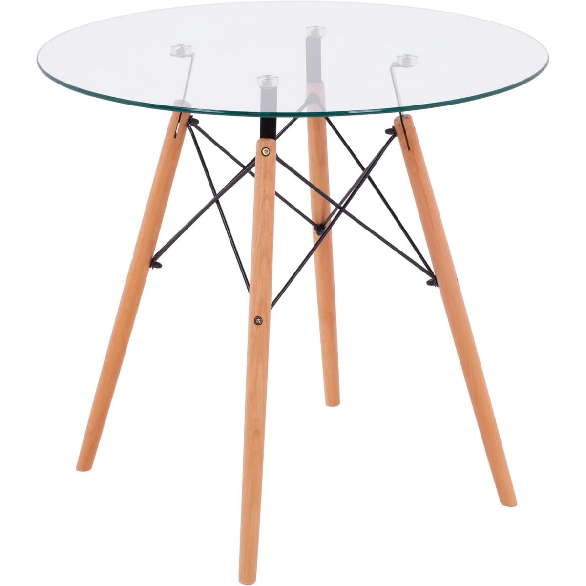 GENERICO - Mesa Redonda De Vidrio 70cm Con Patas De Madera De 75cm