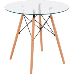 GENERICO - Mesa Redonda De Vidrio 70cm Con Patas De Madera De 75cm