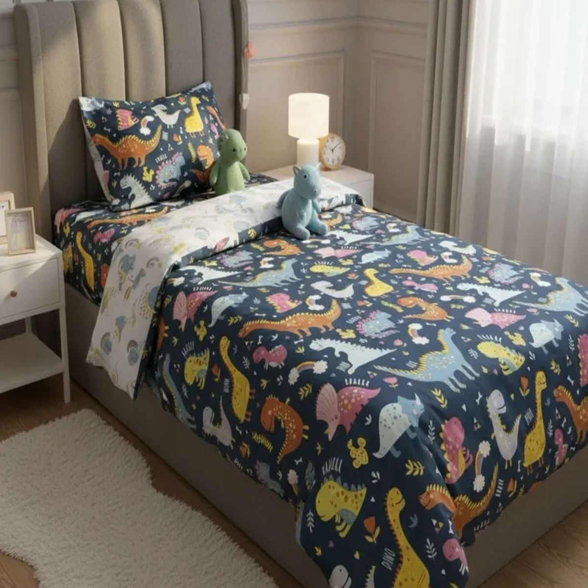 GENERICO - Juego de Sábanas Diseño infantil plaza y media Dinosaurio