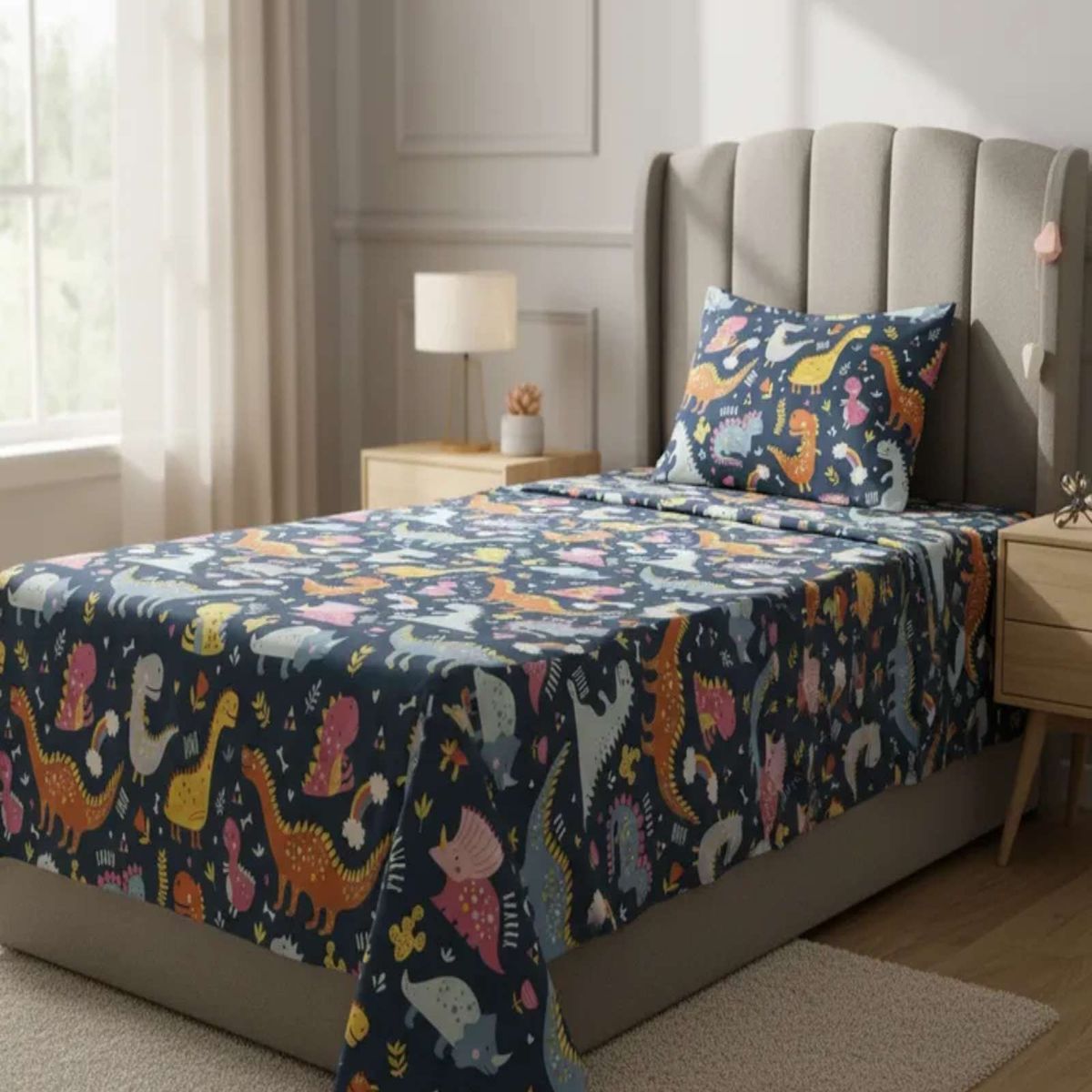 GENERICO - Juego de Sábanas Diseño infantil plaza y media Dinosaurio