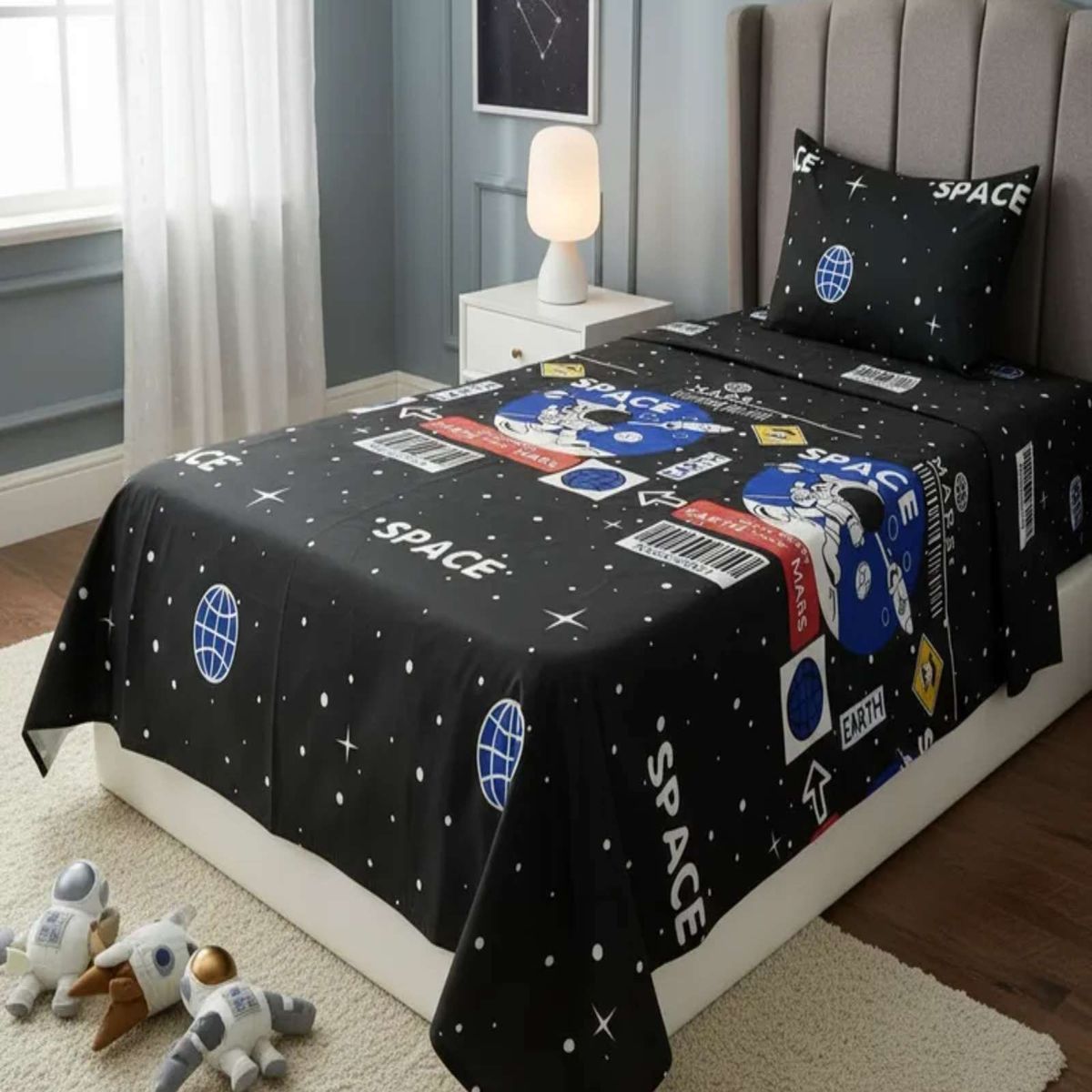 GENERICO - Juego de Sábanas Diseño infantil plaza y media Astronauta  Espacio