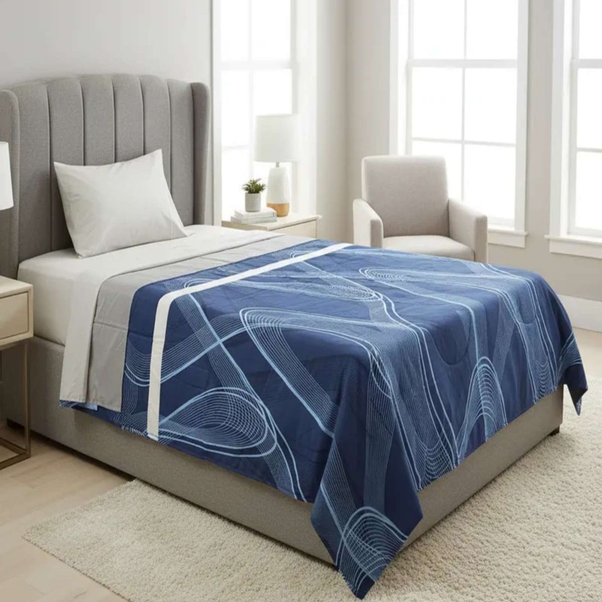 GENERICO - Juego de Sábanas plaza y media Adulto Azul rayas