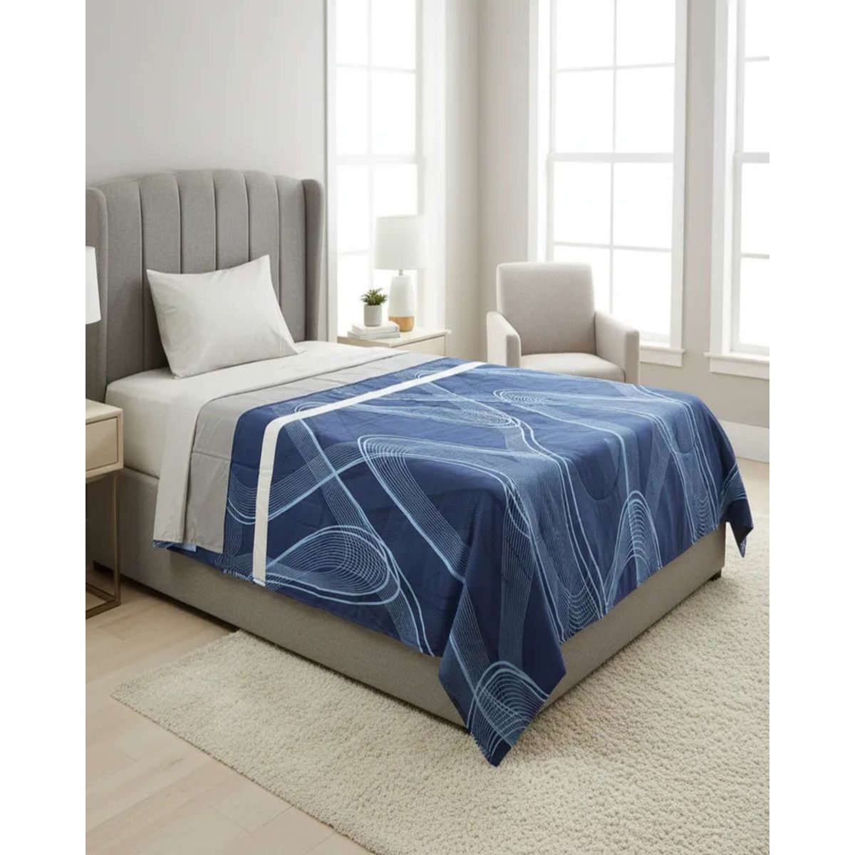 GENERICO - Juego de Sábanas plaza y media Adulto Azul rayas