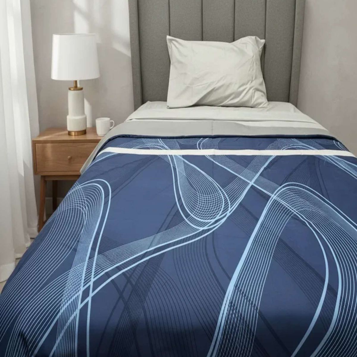 GENERICO - Juego de Sábanas plaza y media Adulto Azul rayas