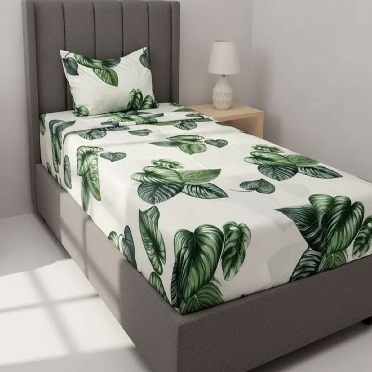 GENERICO - Juego de Sábanas plaza y media Adulto hojas verdes