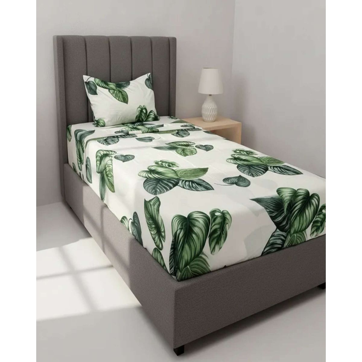 GENERICO - Juego de Sábanas plaza y media Adulto hojas verdes