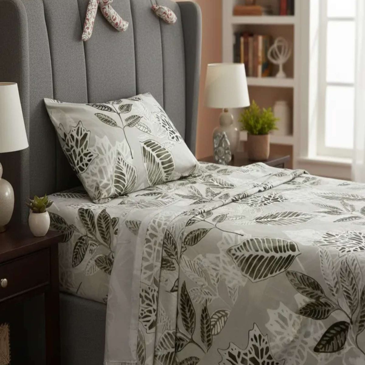 GENERICO - Juego de Sábanas plaza y media Adulto hojas