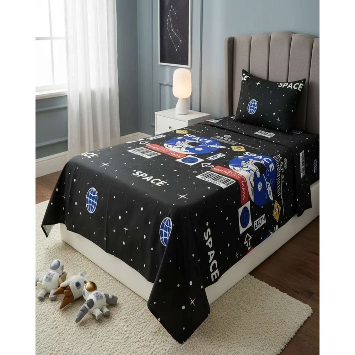 GENERICO - Juego de Sábanas Diseño infantil plaza y media Astronauta  Espacio