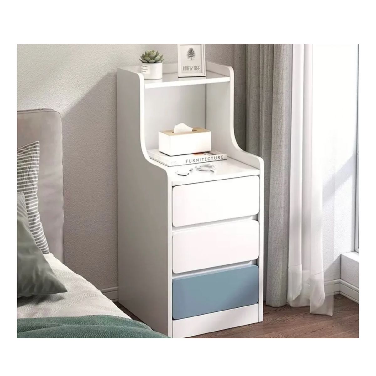 GENERICO - Mesa De Noche Estante 3 Cajones Almacenamiento Dormitorio