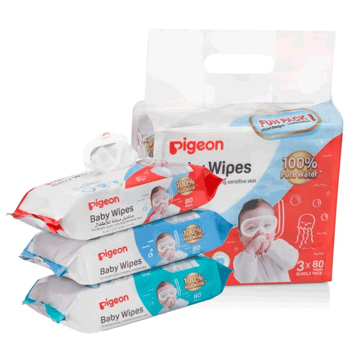 PIGEON - Toallitas Húmedas Baby Wipes 99% Agua 82u Pack X3 Pigeon