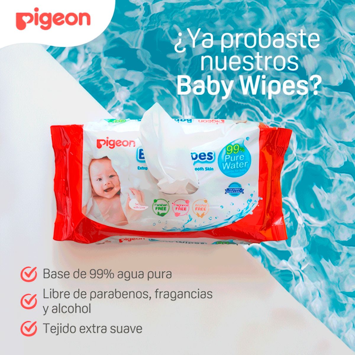 PIGEON - Toallitas Húmedas Baby Wipes 99% Agua 82u x2 Pigeon