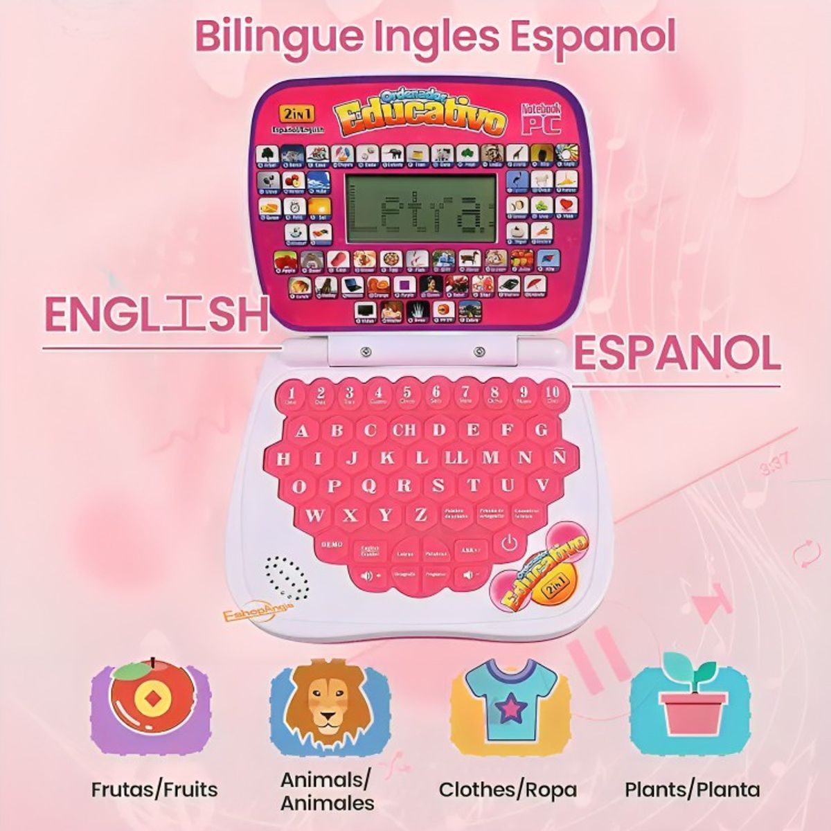 GENERICO - Laptop De Juguete  Educativa Con Pantalla Fucsia Para Niña