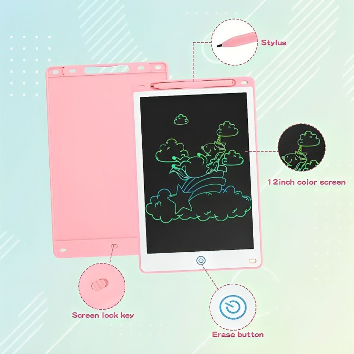 GENERICO - Pizarra Mágica Tablet Dibujo Lcd 12 Pulgadas Rosado