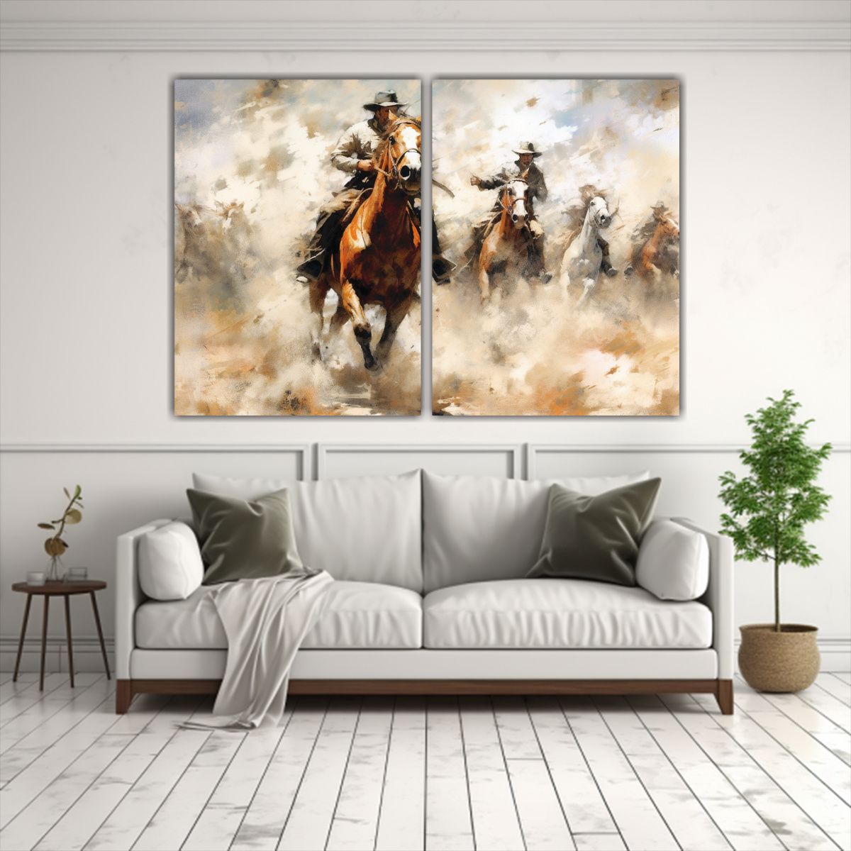 GENERICO - Pintura De Vaqueros Montando Caballos En Paisaje 40x30 Cm