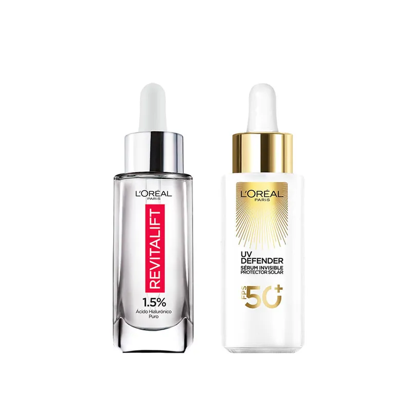LOREAL PARIS - Pack Sérum UV Defender FPS 50+ Sérum Revitalift Ácido Hialurónico