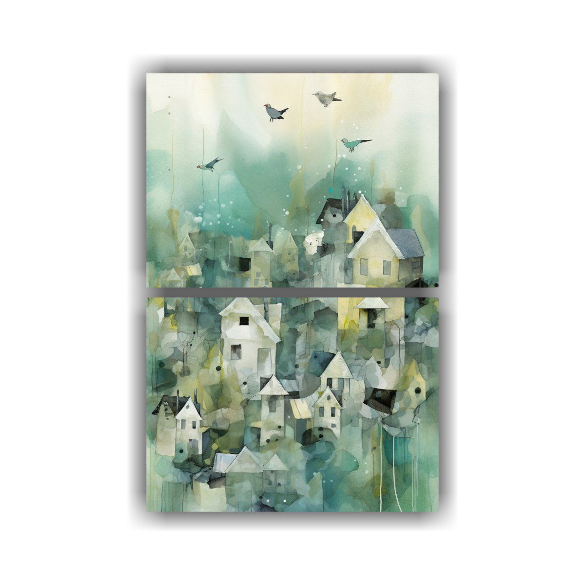 GENERICO - Cuadro Decorativo Con Aves Volando Y Casas En 30x40 Cm