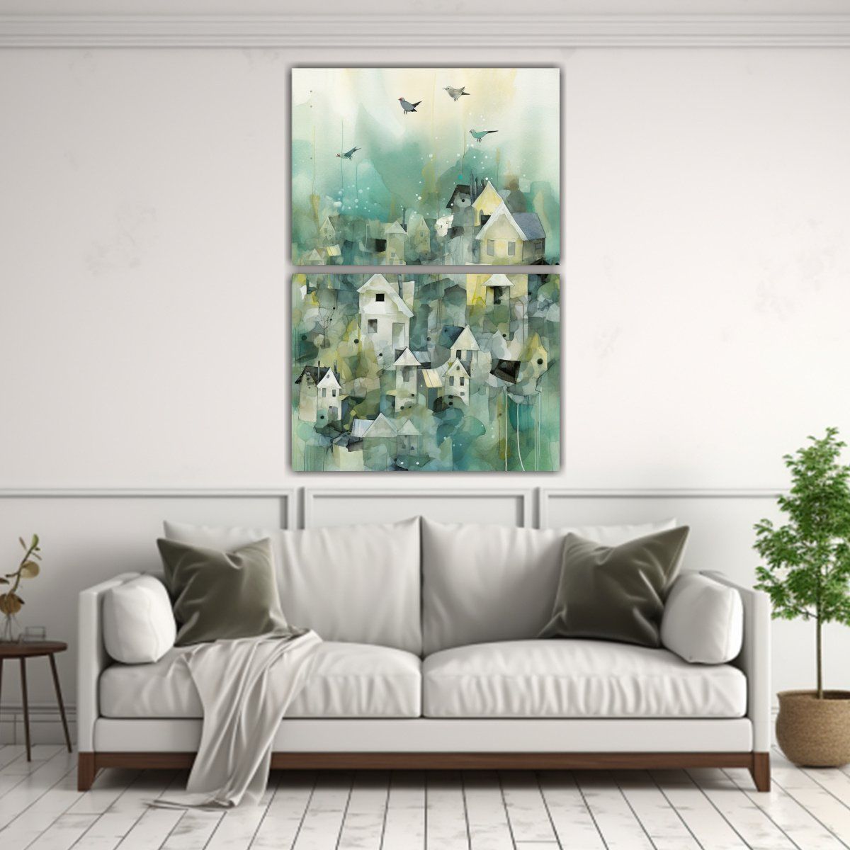 GENERICO - Cuadro Decorativo Con Aves Volando Y Casas En 30x40 Cm