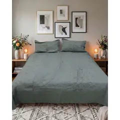 GENERICO - Cubrecama Quilt Bordado Plaza y Media mas Fundas de Almohadas Estilo Botánico