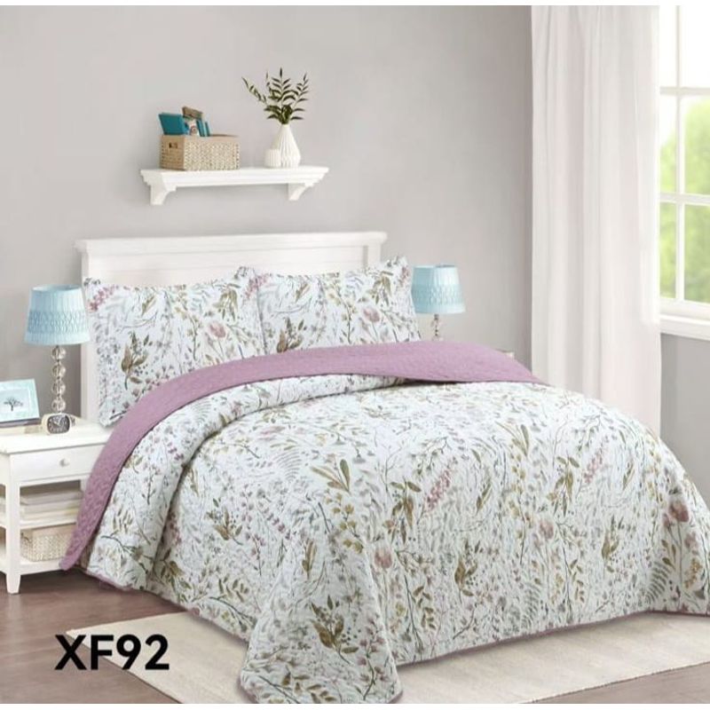 GENERICO - Cubrecama Quilt Verano 1.5 Plazas - Crema Floral XF92