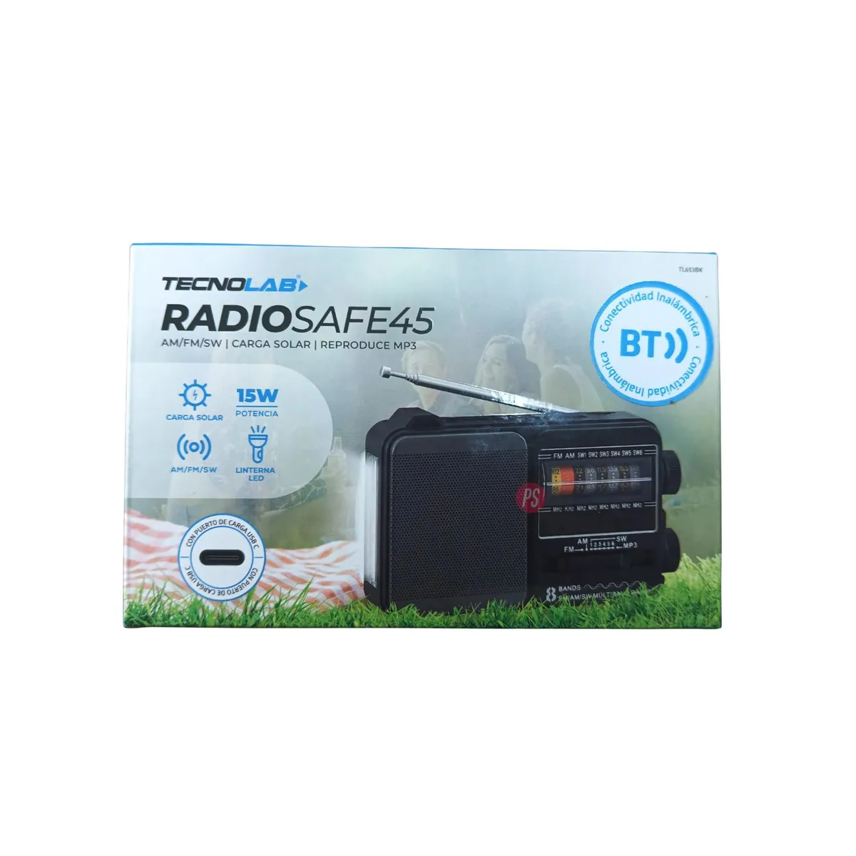 TECNOLAB - Radio Solar Portátil AMFMSW 5W LED Color Negro - SC