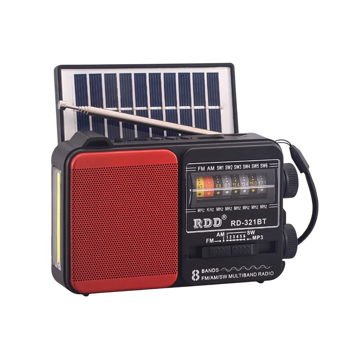 TECNOLAB - Radio Solar Portátil AMFMSW 5W LED Color Rojo - SC