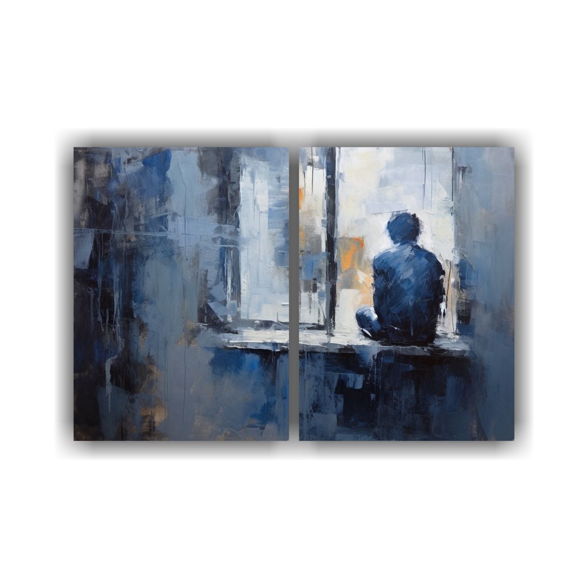 GENERICO - Pintura De Figura Solitaria Junto Al Mar Oscuro 40x30 Cm