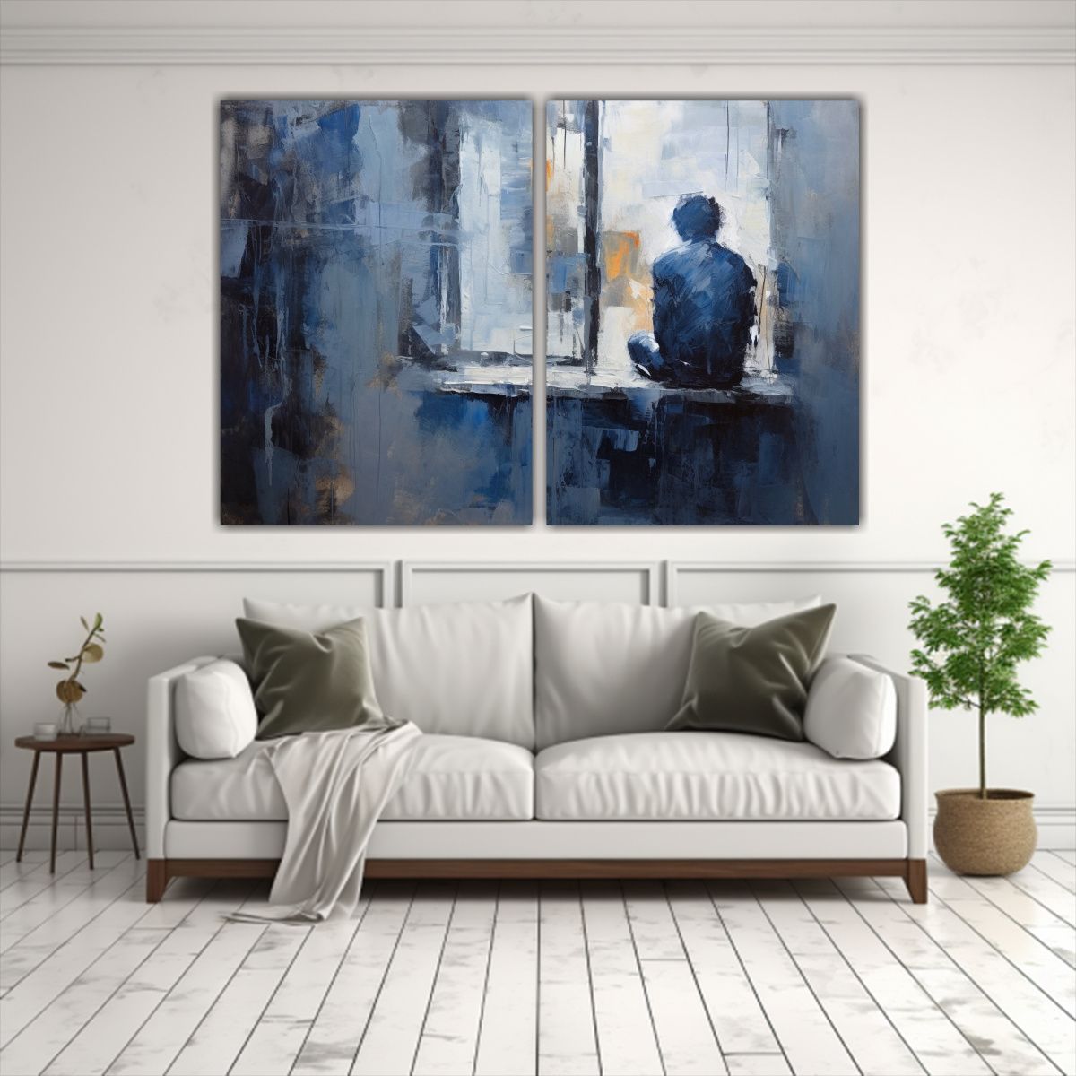 GENERICO - Pintura De Figura Solitaria Junto Al Mar Oscuro 40x30 Cm