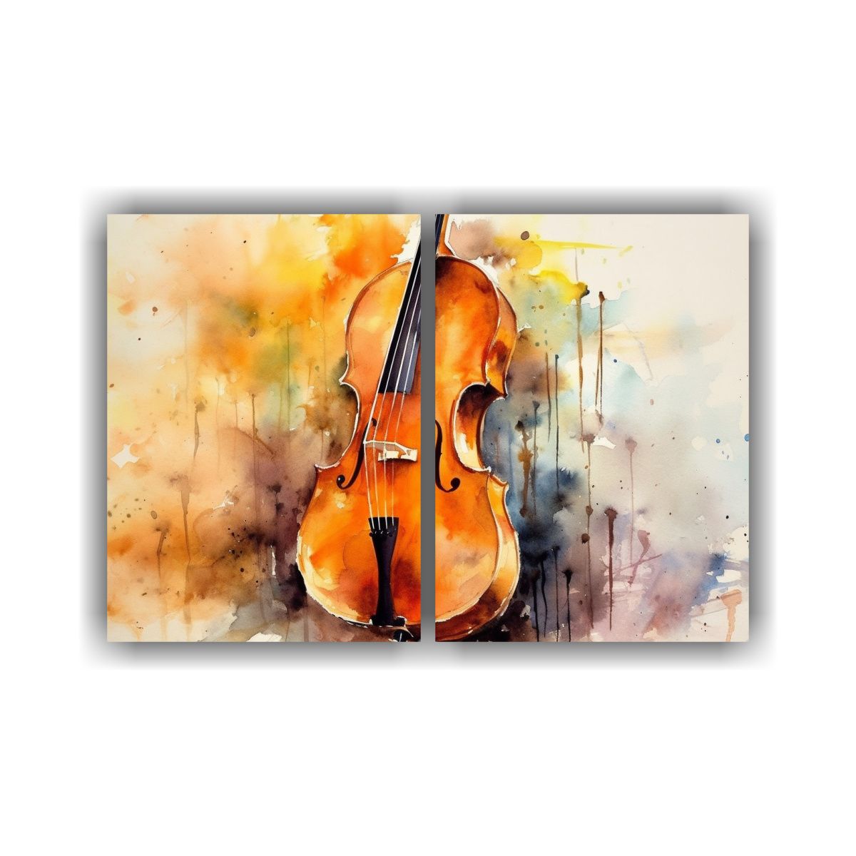 GENERICO - Cuadro Acuarela Cello Clásico Belleza En Diptico 80x60 Cm